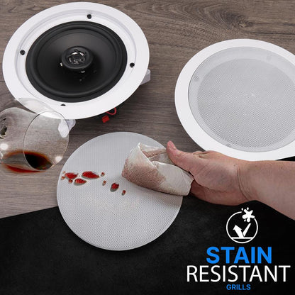 6.5" In-Wall Ceiling Speakers 200W Stereo Sound Polypropylene Cone White