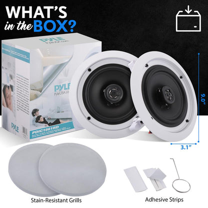 6.5" In-Wall Ceiling Speakers 200W Stereo Sound Polypropylene Cone White
