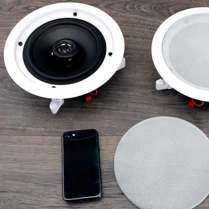 6.5" In-Wall Ceiling Speakers 200W Stereo Sound Polypropylene Cone White