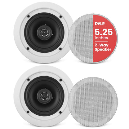 5.25" Ceiling Speakers Pair, 2-Way Stereo, Flush Mount, 150W, White