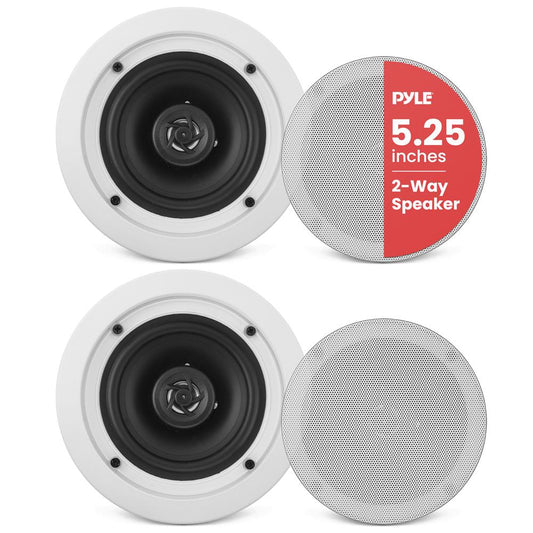 5.25" Ceiling Speakers Pair, 2-Way Stereo, Flush Mount, 150W, White