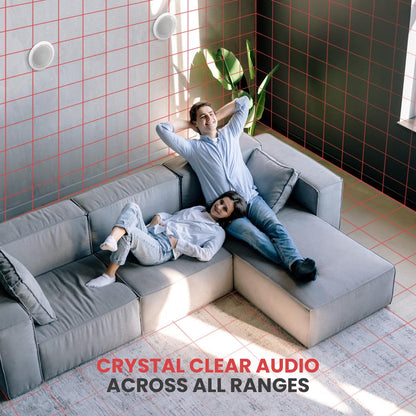 5.25" Ceiling Speakers Pair, 2-Way Stereo, Flush Mount, 150W, White