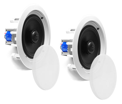6.5" Ceiling Speakers Pair, 2-Way Stereo, 250W, Flush Mount, White