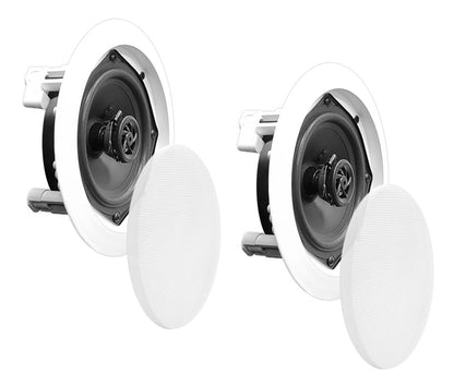 6.5" Ceiling Speakers Pair, 2-Way Sound, Easy Flush Mount, White