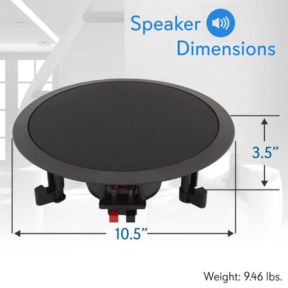 8" Ceiling Speakers Pair, Easy Install, 250W, Flush Mount