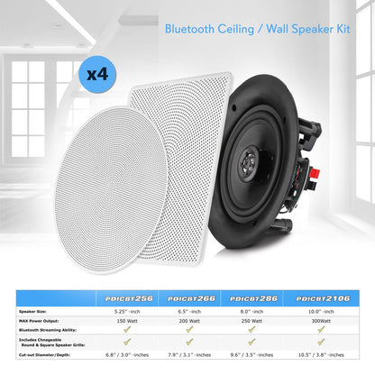 8" Bluetooth Ceiling Speaker Kit, 250W, 2-Way Stereo, Flush Mount