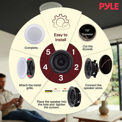 8" Bluetooth Ceiling Speaker Kit, 250W, 2-Way Stereo, Flush Mount