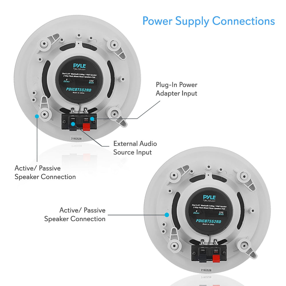 Dual 5.25'' Bluetooth Ceiling / Wall Speakers, 2-Way Flush Mount Home Speaker Pair 150 Watt Pdicbt552rd Dual 5.25'' Bluetooth Ceiling / Wall Speakers, 2-Way Flush Mount Home Speaker Pair 150 Watt Pdicbt552rd