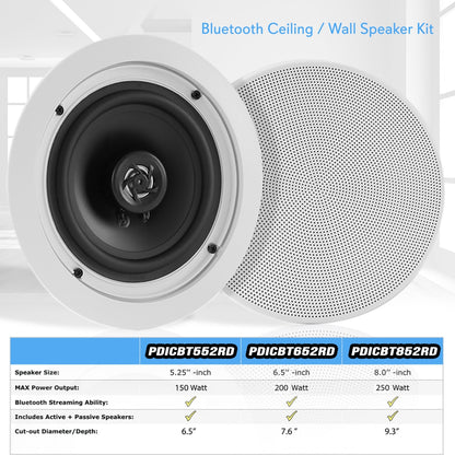 5.25" Bluetooth Ceiling/Wall Speakers 150W Flush Mount Poly Cone