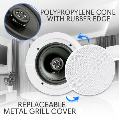 6.5" Bluetooth Ceiling Speakers 200W Flush Mount Polypropylene Cone