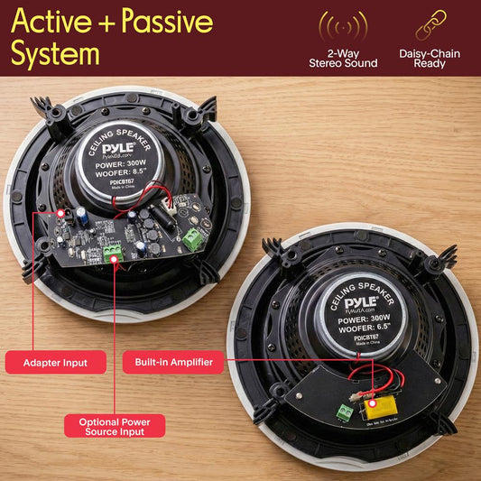 6.5" Bluetooth Ceiling/Wall Speakers 300W Dual Cone & Tweeter White