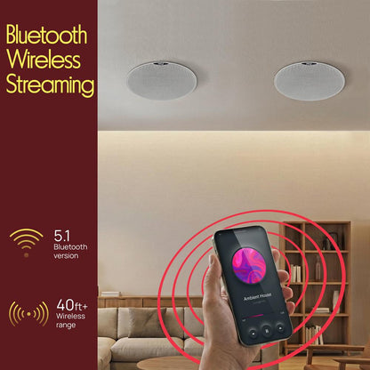 6.5" Bluetooth Ceiling/Wall Speakers 300W Dual Cone & Tweeter White