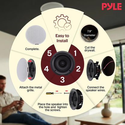 6.5" Bluetooth Ceiling/Wall Speakers 300W Dual Cone & Tweeter White