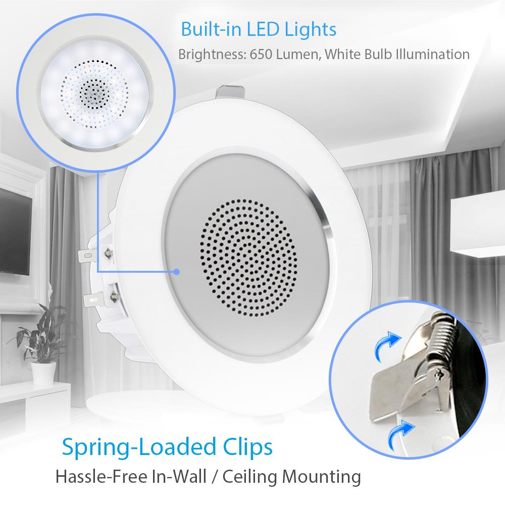 4" In-Wall/Ceiling Speakers, LED Lights, Aluminum Frame, 160W, White - Thumbnail 5