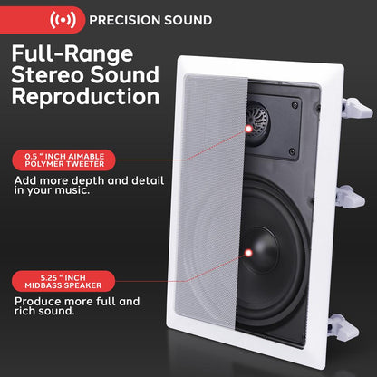 In-Wall/Ceiling Speakers 150W Flush Mount 2-Way Stereo White (Pair)