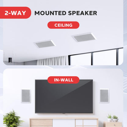 In-Wall/Ceiling Speakers, 2-Way Stereo, 5.25" Woofers, Flush Mount, White