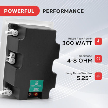 In-Wall/Ceiling Speakers, 2-Way Stereo, 5.25" Woofers, Flush Mount, White