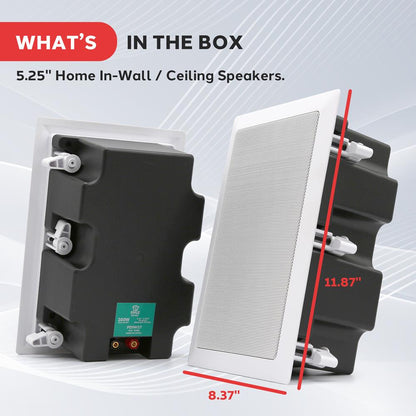 In-Wall/Ceiling Speakers, 2-Way Stereo, 5.25" Woofers, Flush Mount, White