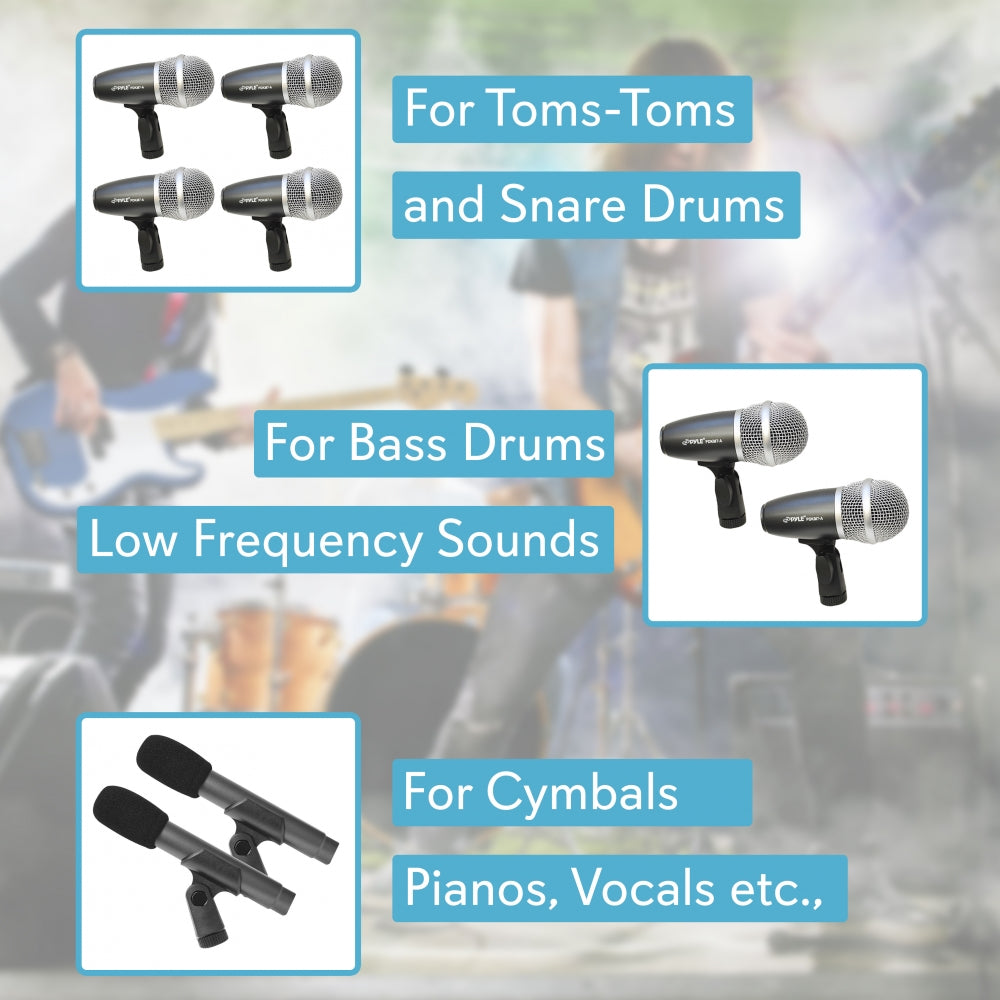 7-Piece Drum Mic Kit for Precise Recording with Case & Mounts