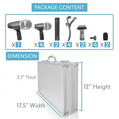 7-Piece Drum Mic Kit for Precise Recording with Case & Mounts