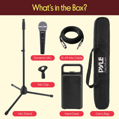 Dynamic Microphone Kit - Clear Sound, Metal Stand, Canvas Bag, 16.4ft Cable