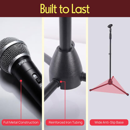 Dynamic Microphone Kit - Clear Sound, Metal Stand, Canvas Bag, 16.4ft Cable