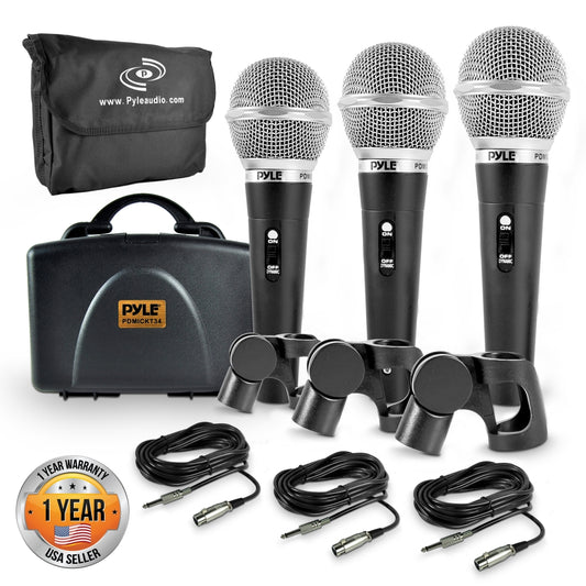 3-Piece Dynamic Microphone Kit High Output Zinc Alloy 26ft XLR Cable