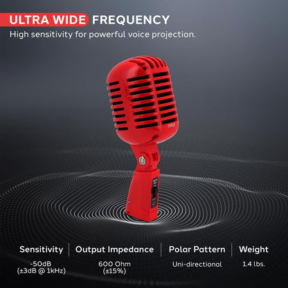 Retro Dynamic Vocal Microphone - Voice Clarity - Red