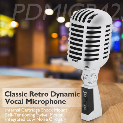 Retro Dynamic Vocal Microphone - High Clarity - Unidirectional - Silver
