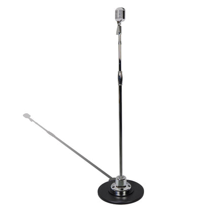 Retro Microphone with Stand, Dynamic Audio, Unidirectional, Silver Finish