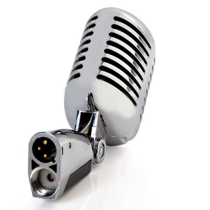 Retro Microphone with Stand, Dynamic Audio, Unidirectional, Silver Finish