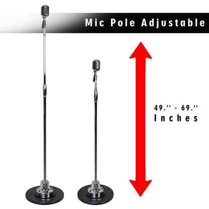 Retro Microphone with Stand, Dynamic Audio, Unidirectional, Silver Finish