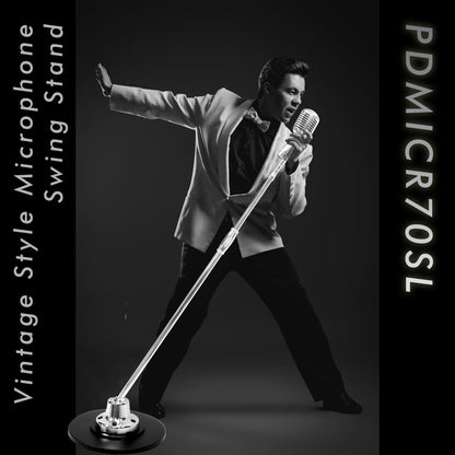 Retro Microphone with Stand, Dynamic Audio, Unidirectional, Silver Finish