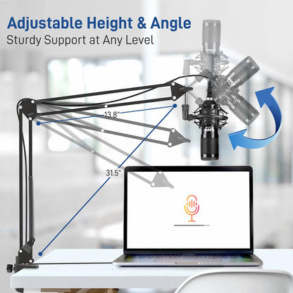USB Microphone Kit - Studio Quality, Cardioid Condenser, Adjustable Stand