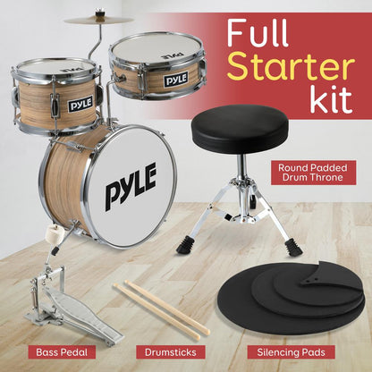 Kids Drum Set, Beginner-Friendly, Metallic Finish, Natural