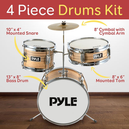 Kids Drum Set, Beginner-Friendly, Metallic Finish, Natural