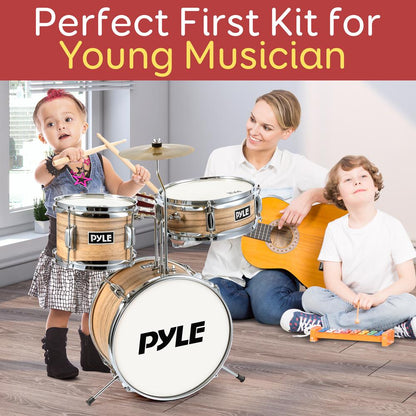 Kids Drum Set, Beginner-Friendly, Metallic Finish, Natural