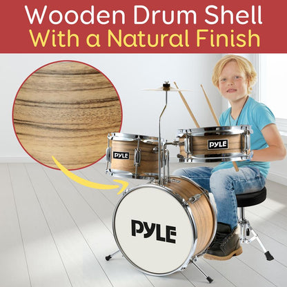 Kids Drum Set, Beginner-Friendly, Metallic Finish, Natural
