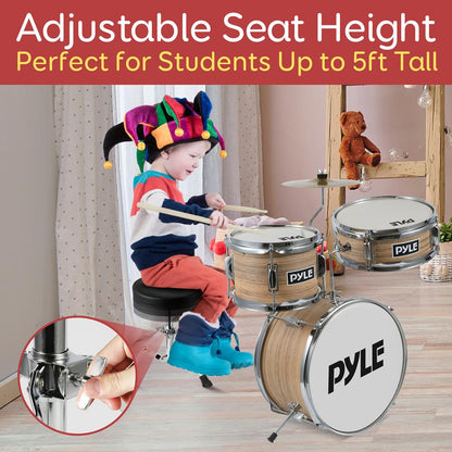 Kids Drum Set, Beginner-Friendly, Metallic Finish, Natural