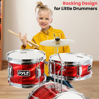 Kids Drum Set 3-Piece Beginner Kit, Metallic Finish, Adjustable