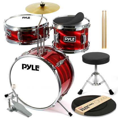 Kids Drum Set 3-Piece Beginner Kit, Metallic Finish, Adjustable