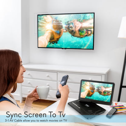 Portable DVD Player, Hi-Res Display, Swivel Screen, Rechargeable Battery