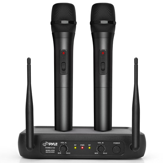 Dual Channel Wireless Mic System - Clear Sound, Adjustable Volume, VHF
