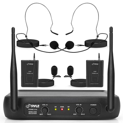Dual Channel Wireless Mic System - Clear Sound, VHF, 2 Lavalier & Headset