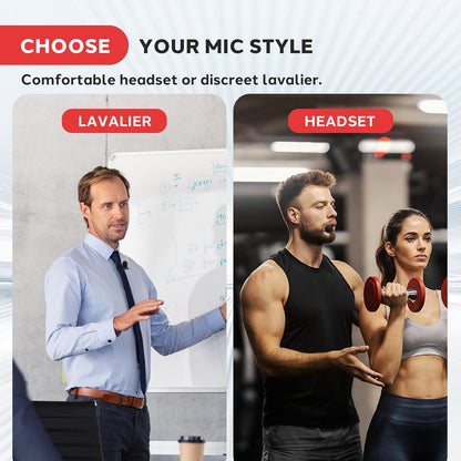 Dual Channel Wireless Mic System - Clear Sound, VHF, 2 Lavalier & Headset