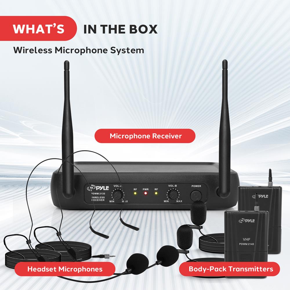 Dual Channel Wireless Mic System - Clear Sound, VHF, 2 Lavalier
