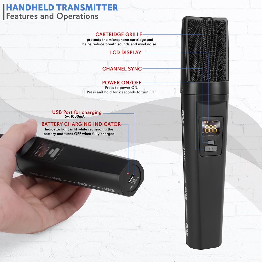Portable Wireless Mic System, Rechargeable, Bluetooth, Dual Mics, Black - Thumbnail 5