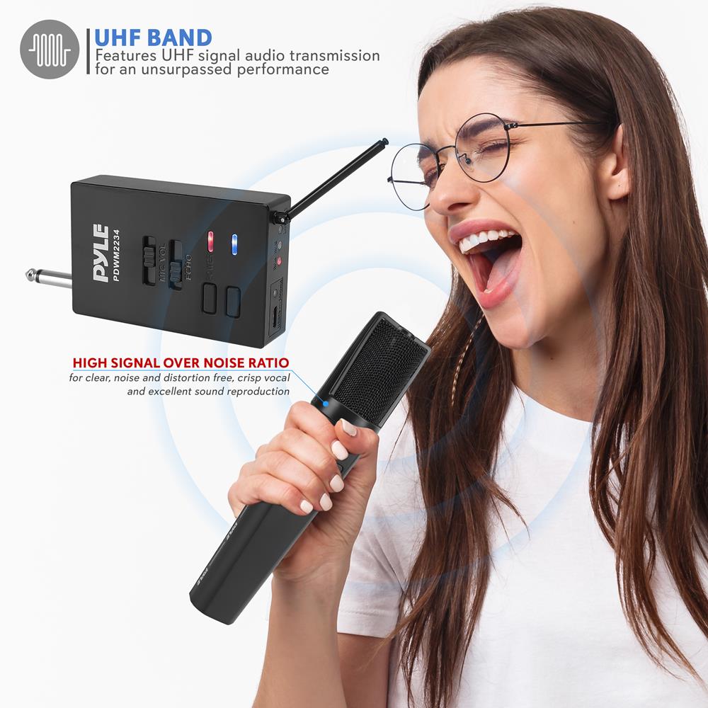 Portable Wireless Mic System, Rechargeable, Bluetooth, Dual Mics, Black - Thumbnail 4