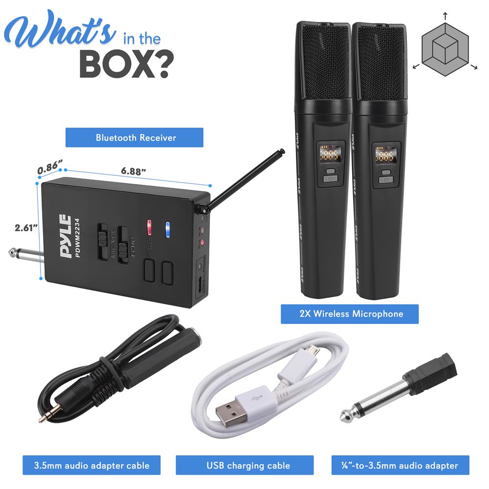 Portable Wireless Mic System, Rechargeable, Bluetooth, Dual Mics, Black - Thumbnail 2