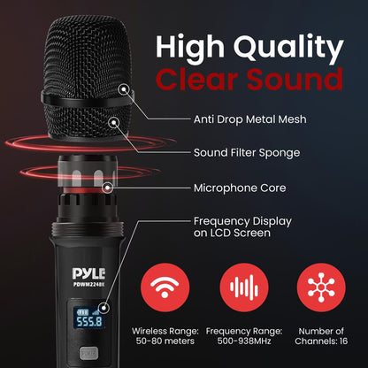 Portable Universal Wireless Microphone System, Includes (4) Handheld Microphones (Black)